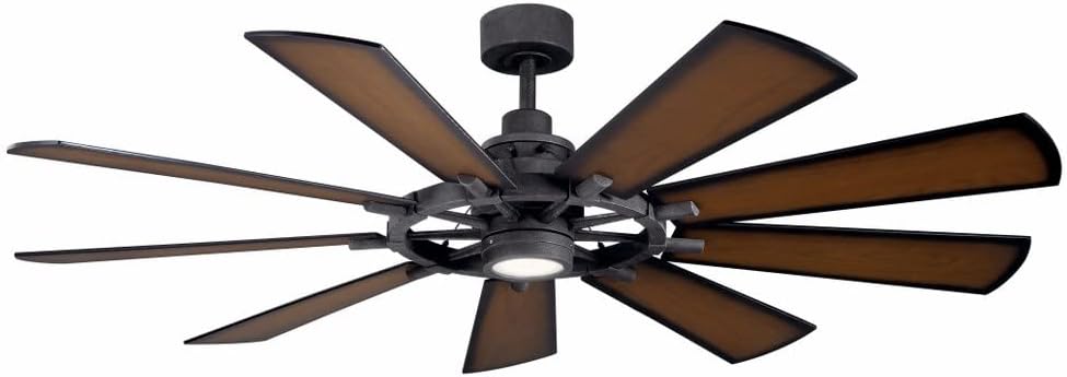 KICHLER Gentry 65” LED Ceiling Fan in Anvil Iron, Extra Large Indoor Fan with Reversible Blades and Modern Design, 300265AVI