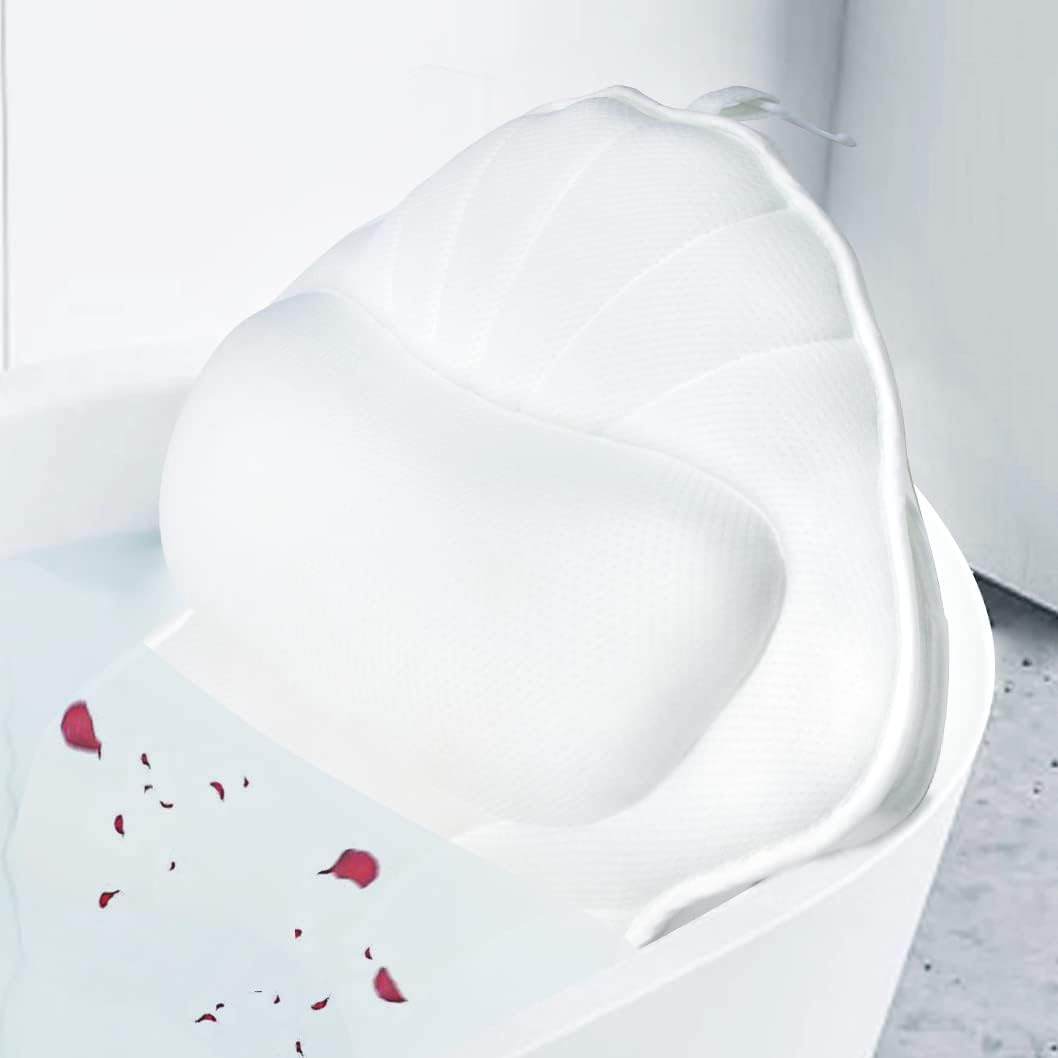 Extra Thick Large Bath Pillow with Neck,Back,Head Support for Bathtub, Spa, Soaking White(19''x15'')