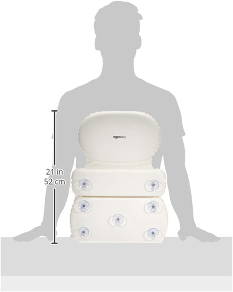 Amazon Basics Bath Tub Neck Pillow with Suction Cups, Waterproof, 3-Panel, Off-white