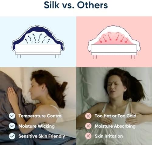 Vesta All-Season Silk Comforter, Quilt and Duvet Insert for Hot Sleepers, 100% Silk Fill with 100% Cotton Shell, Luxuriously Soft, Moisture-Wicking, Queen Size (Grey, Silk Weight: 3.2lbs)