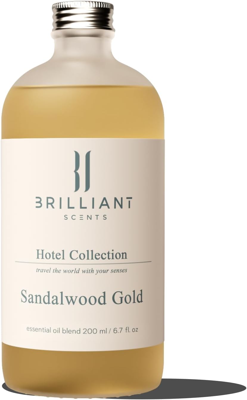 Brilliant Scents Sandalwood Gold Fragrance Oil 200ml - Premium Diffuser Oil for Home, Office, Hotels - Long Lasting, Plant-Based, Meets IFRA Standards, USA-Made - Sandalwood, Cedar, Musk, Vanilla