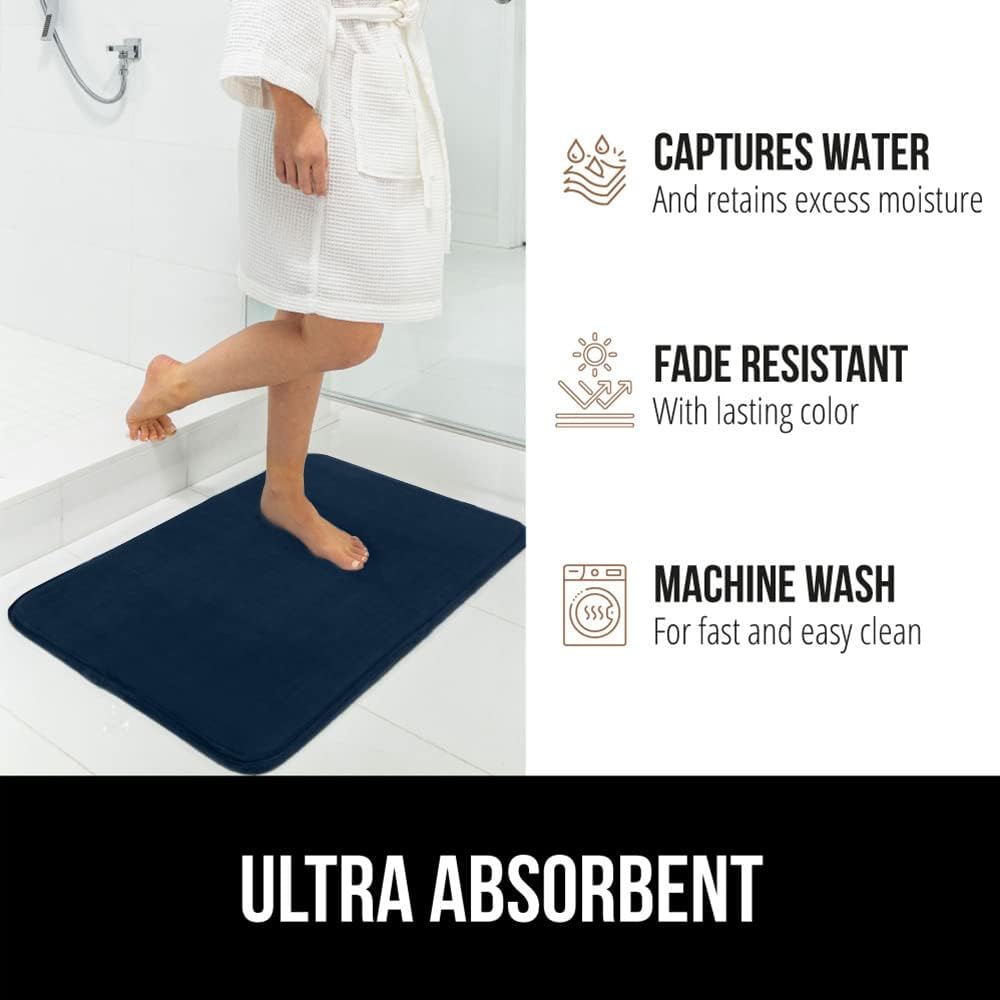 GORILLA GRIP Memory Foam Bath Rugs, Soft Absorbent Velvet Bathroom Mats, Durable Dots on Underside, Machine Washable Bathmat, Carpet Rug Room Decor for Shower Floor, 24x17 Mat, Navy Blue