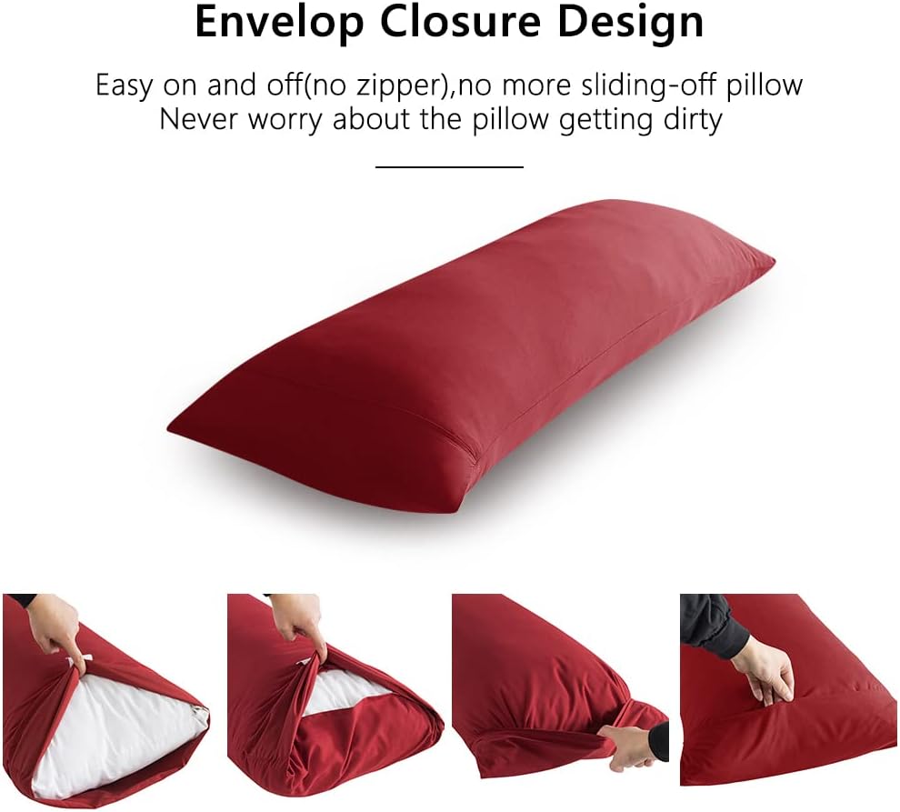 ELNIDO QUEEN Body Pillow with Pillowcase - Soft Long Bed Pillow for Adults - Breathable Full Body Pillow Insert for Sleeping, 20x54inches - Wine Red