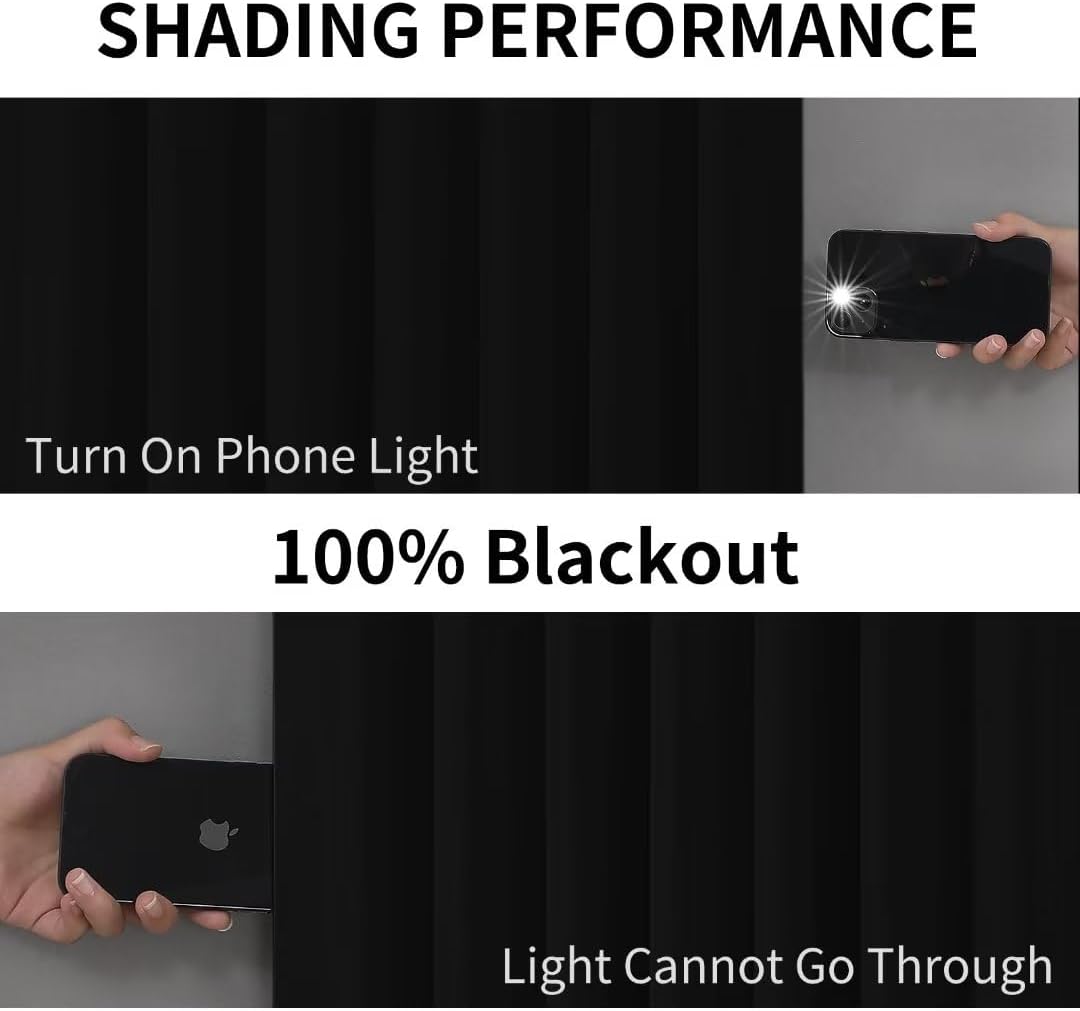 Joydeco Black Blackout Curtains 120 Inches Long, Extra Long Black Out Curtains 108 Inch Long for Living Room Bedroom, Total Room Darkening Drapes for Windows with Grommets