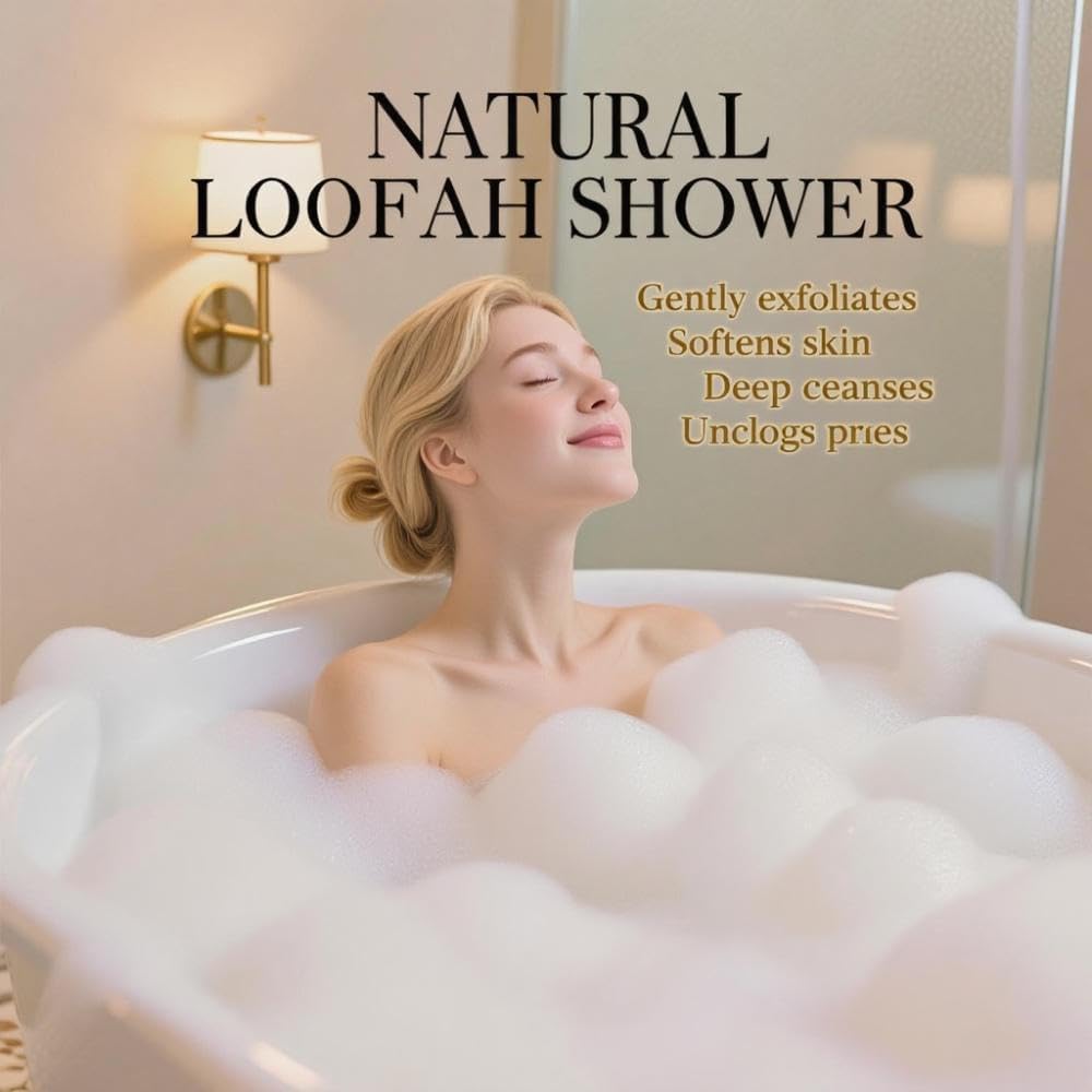 3-Pack Natural Egyptian Loofah Exfoliating Body Scrubber, Eco-Friendly Biodegradable Shower Sponge for Face & Body, Men and Women, Beige