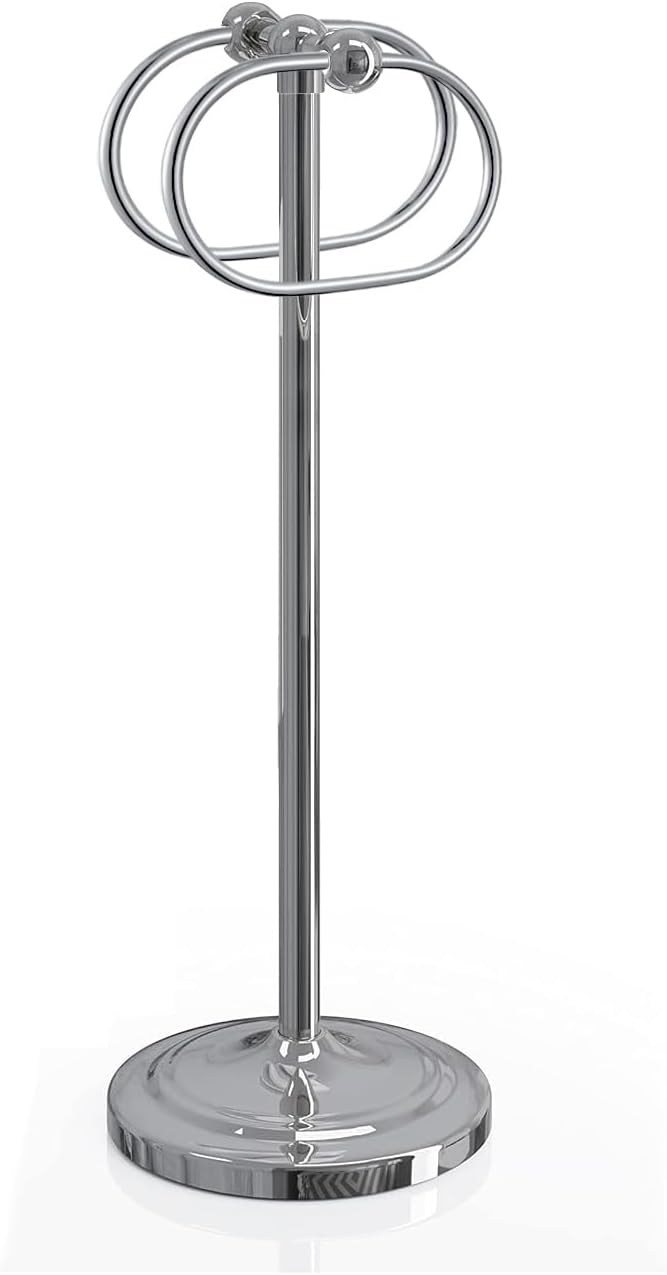 17 Inch Stainless Steel Hand Towel Holder Double Stand Hand Towel Ring for Washcloths or dishcloths Non-Slip Base Free Standing Towel Rack for Bathroom Kitchen (Chrome)