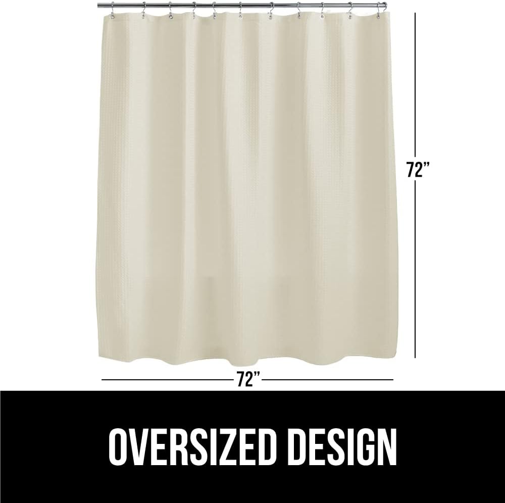 GORILLA GRIP Waffle Shower Curtain, Thick Weighted Fabric, Wrinkle and Rust Resistant, Hotel Quality Design, Heavy Duty Long Curtains for Bathroom Showers, Bath Tubs, Machine Wash, 72x72 Ivory Cream