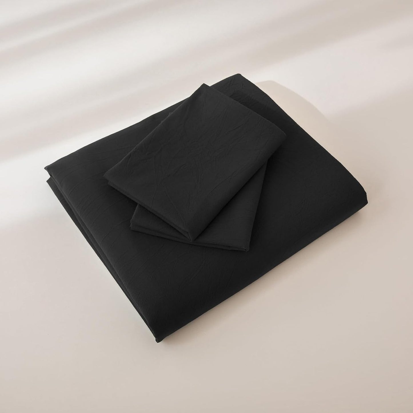 JIYUAN 100% Washed Cotton Duvet Cover Set 3 Pieces Oversized Queen, 1 Duvet Cover 98x98 Inches(Comforter Not Included) and 2 Pillowcases,Linen Feel Bedding Set Comfy and Breathable,Black