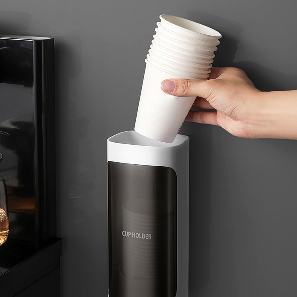 Cup Dispenser Wall Mounted, Bathroom Cup Dispenser Holder for 3oz-9.5oz Disposable Paper and Plastic Cups, Water Cooler Cup Dispenser with Adhesive Plate (Large White, 1 Pcs)