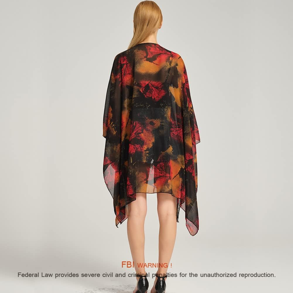 Women's Bohemian Floral Chiffon Beach Cover up Swimsuit Kimono Summer Swimwear Cardigans