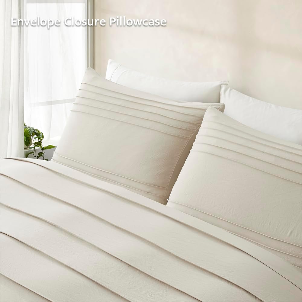 Oli Anderson Linen Grey Duvet Cover King Size - Pleated King Duvet Cover, 3PCS Soft and Breathable Textured Bedding Set with Zipper Closure (Linen, 104"×90")