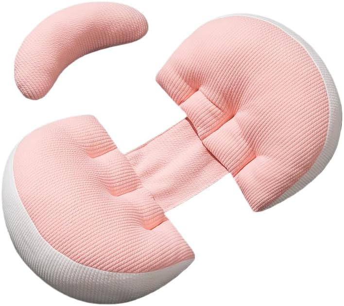 Maternity Support Pregnancy Pillow, Pink and White, Ergonomic C-Shaped Body Cushion for Side Sleeping and Back Support
