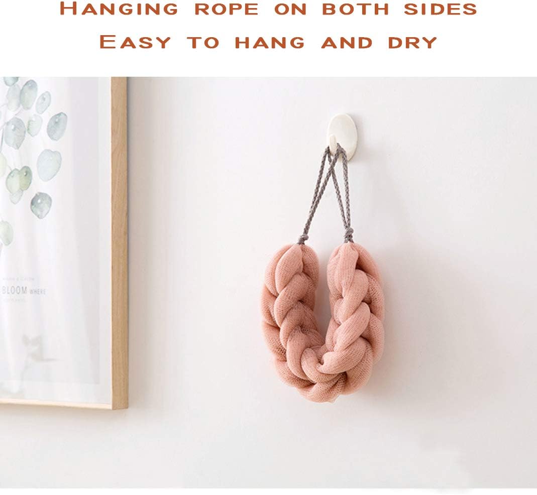 AARainbow 4 Packs Long Stretch Back Sponge with Rope Handles Back Scrubber Bath Shower Mesh Sponge Exfoliating Body Scrub Stretch Braided Loofah for Men and Women (2 Gray+2 Lotus Pink)