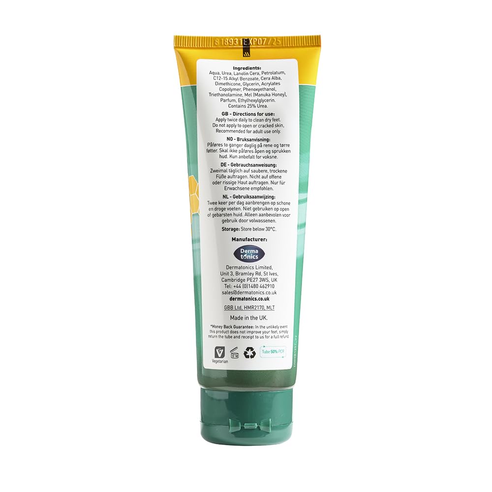 Dermatonics Fast-Acting Manuka Honey Heel Balm | Nourishing Formula for Dry, Cracked Heels | Hydrates and Softens Feet | Safe for Diabetics | 4.23 Fl oz