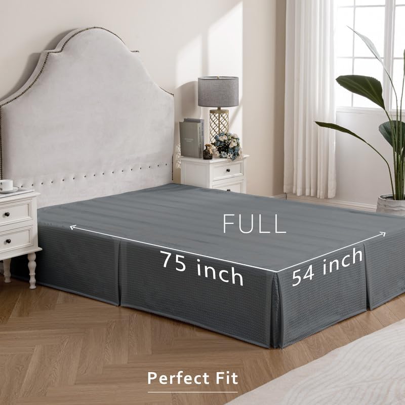 MIYE Pleated Waffle Weave Bed Skirt, Tailored Dust Ruffle 14 Inch Drop Easy Fit, Machine Washable (Dark Grey, Full - 14" Drop)