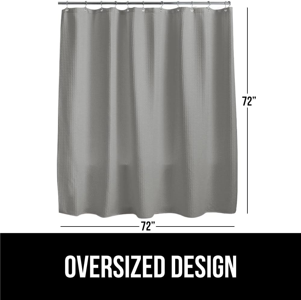 GORILLA GRIP Waffle Shower Curtain, Thick Weighted Fabric, Wrinkle and Rust Resistant, Classic Hotel Quality Design, Heavy Duty Long Curtains for Bathroom Showers, Bath Tubs, Machine Wash, 72x72, Gray