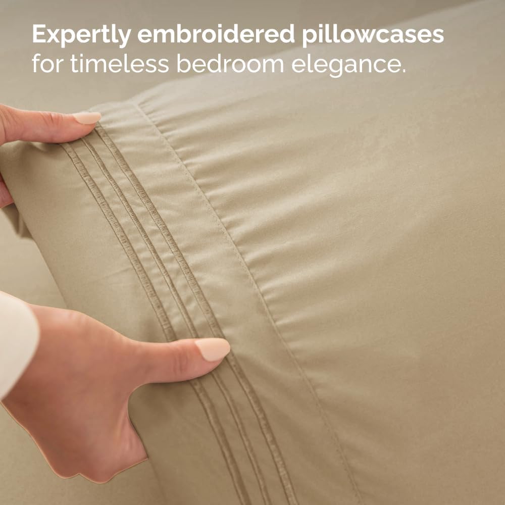 Full Size 4 Piece Sheet Set - Comfy Breathable & Cooling Bed Sheets Set - Hotel Luxury Bedding for Women, Men, Kids, Teens, Boys & Girls - Deep Pockets, Ultra-Soft and Wrinkle Free - Oeko-Tex - Beige