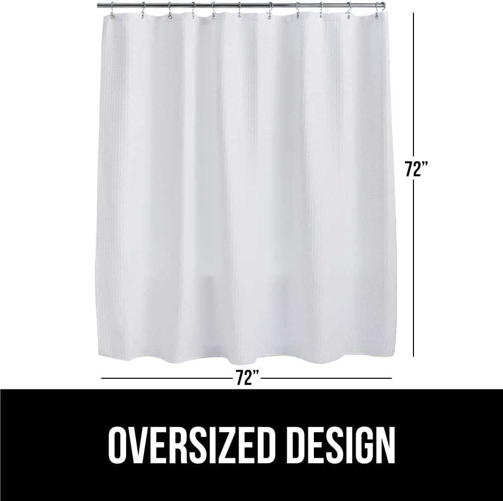 GORILLA GRIP Waffle Shower Curtain, Thick Weighted Fabric, Wrinkle and Rust Resistant, Classic Hotel Quality Design, Heavy Duty Long Curtains for Bathroom Showers, Bath Tubs, Machine Wash, 72x72 White