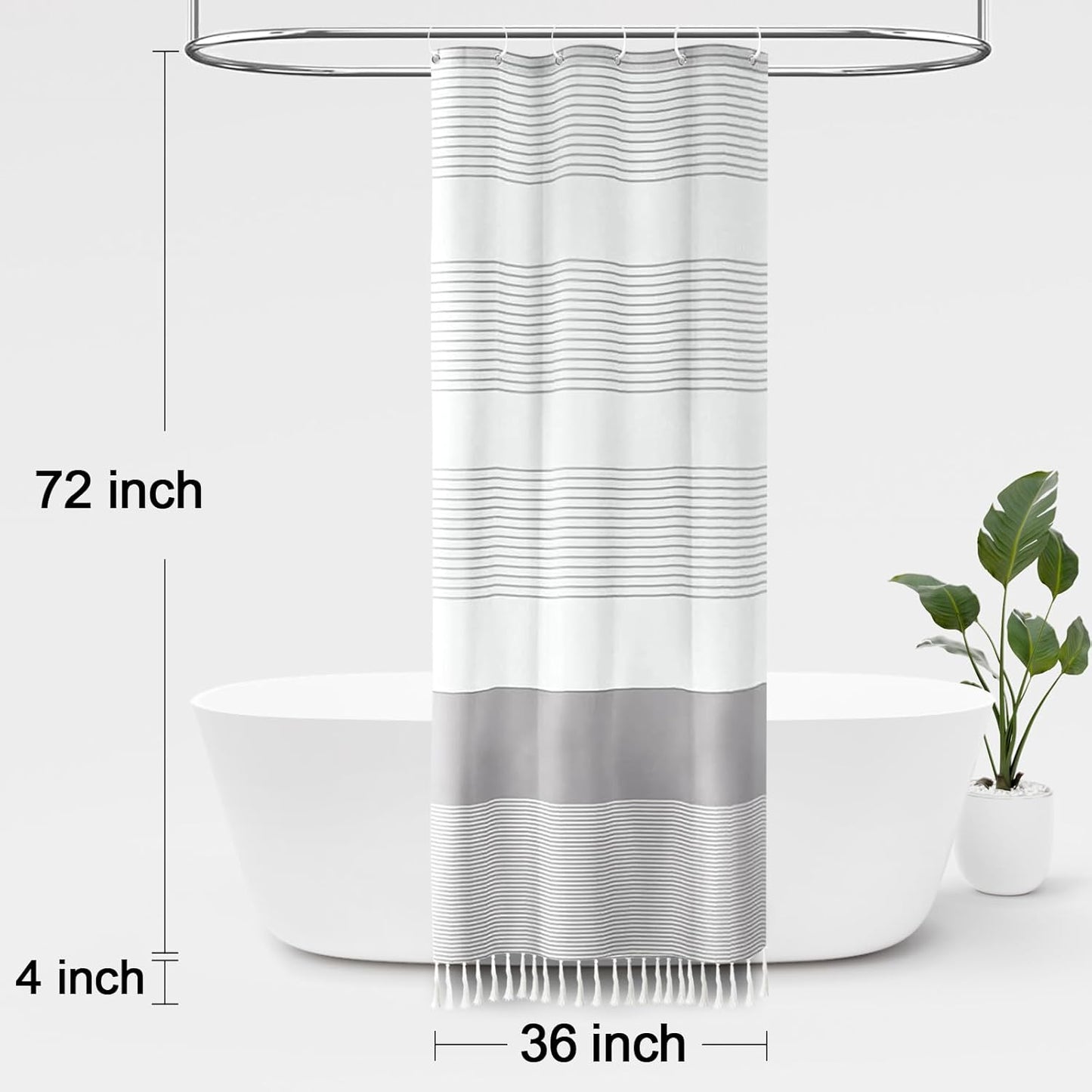 Awellife Boho Grey Shower Curtain for Bathroom Stripe Tassel Shower Curtain 36 X 72 Inches Farmhouse Cotton