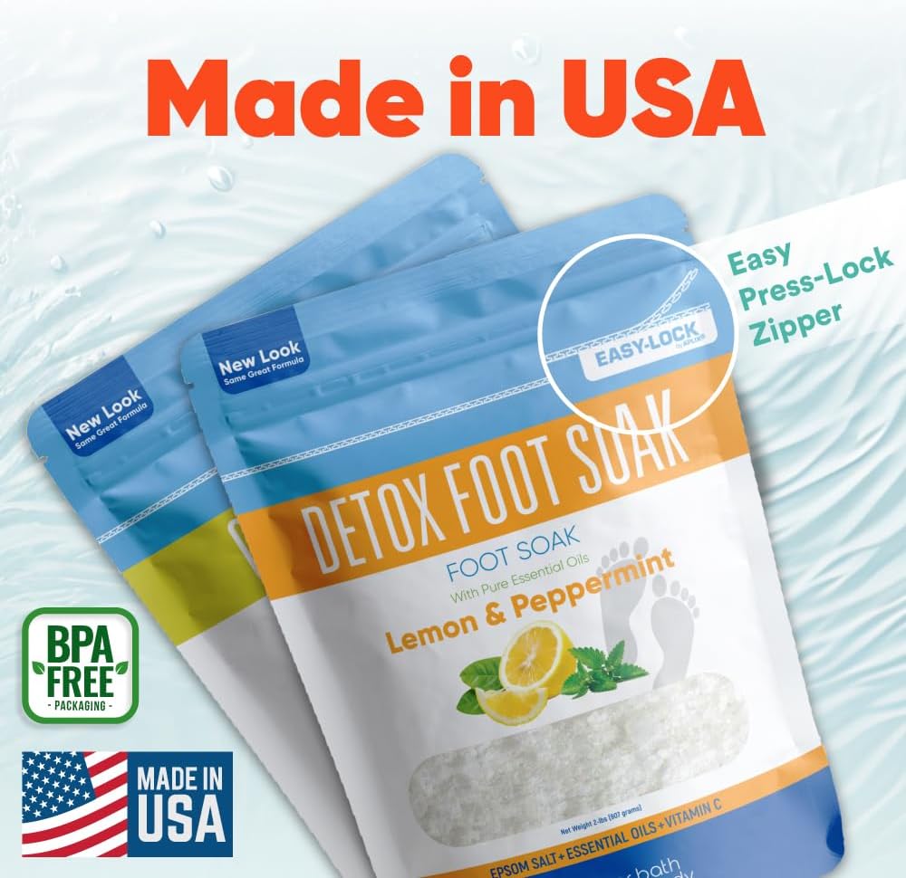 2 Pack Foot Soak Salts Bundle for DIY Foot Spa with Bamboo Scoop (2 lbs Each 4 lbs Total) for Discomfort and Dry Skin Made in USA with BPA Free Easy Lock Pouch