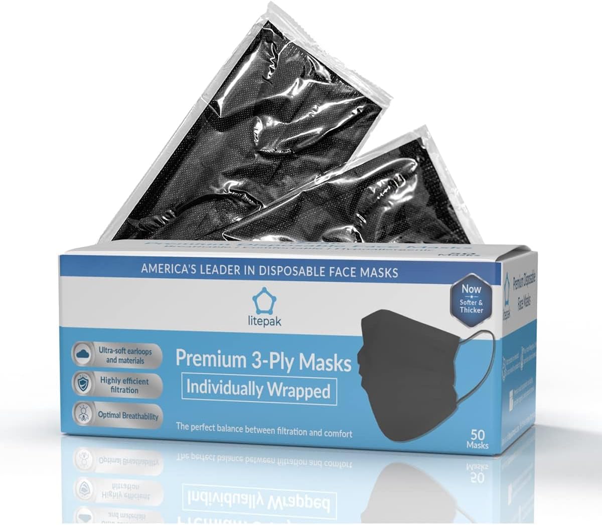 Litepak 500pcs Premium Disposable Face Mask SOFT 3ply Nose Wire