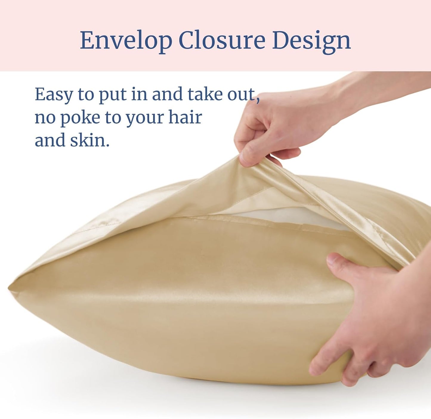 BEDELITE Satin Pillowcase for Hair and Skin, Super Soft and Cooling Similar to Silk Pillow Cases 2 Pack with Envelope Closure, Gift for Women Men(20"x36" King Size, Champagne)