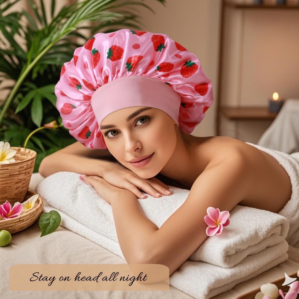 3+3 Large Satin Bonnets with Scrunchies for Women, Wide Band Hair Bonnet for Sleeping Braids Curly Hair