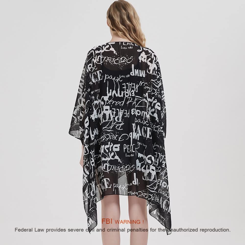 Women's Bohemian Floral Chiffon Beach Cover up Swimsuit Kimono Summer Swimwear Cardigans
