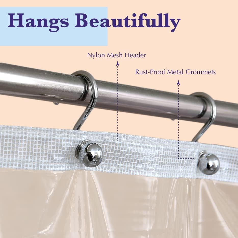 Epica Shower Curtain – Strongest Heavy-Duty Clear Vinyl 72x72 Shower Curtain Liner – Stain & Soap Scum Resistant with Rust-Proof Metal Grommets (Clear)