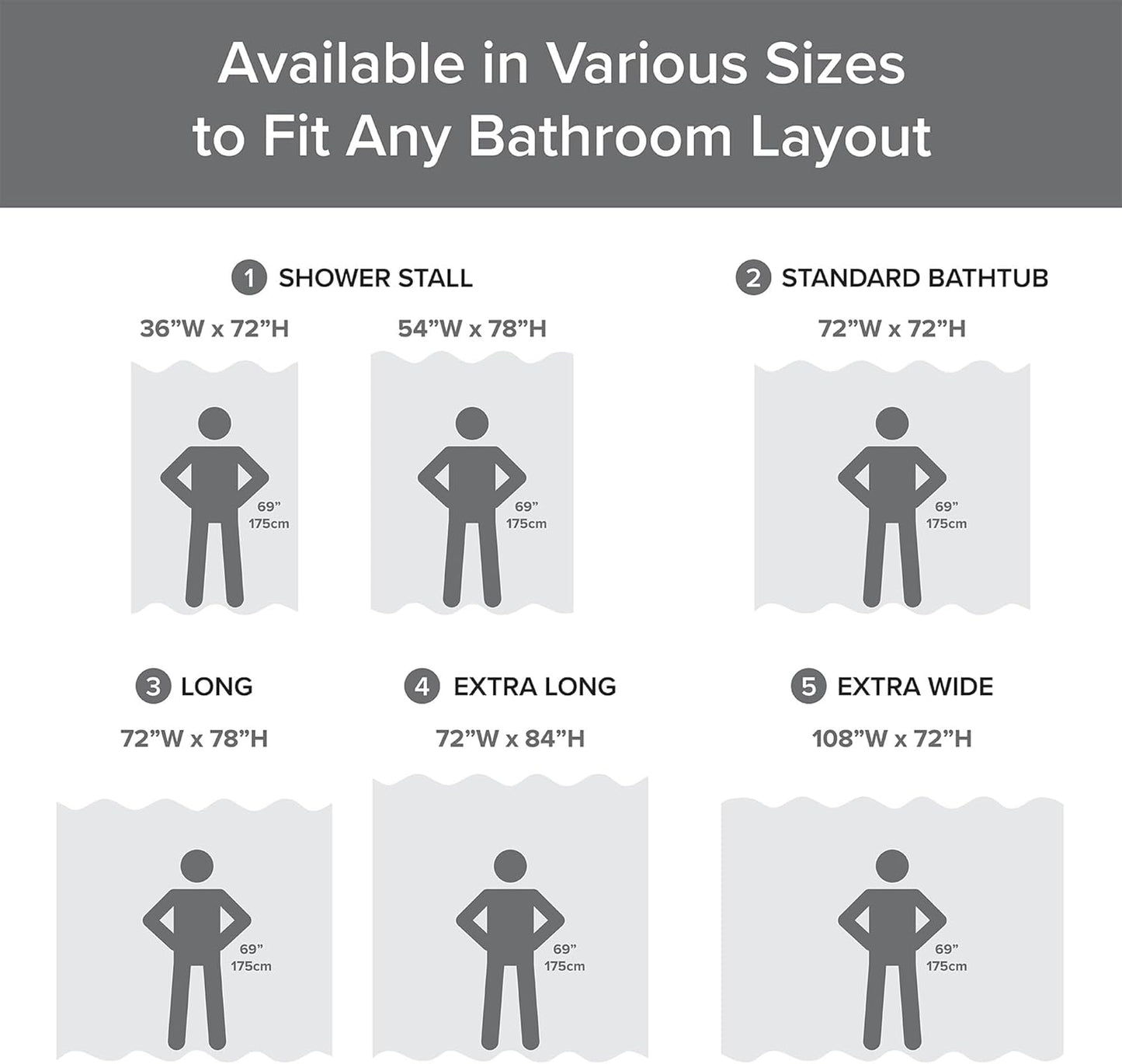 Madison Park Shower Curtain Spa Waffle Weave Wide Shower Curtain for Bathroom 3M Scotchgard Moisture Management, Spa Quality Modern Shower Curtains for Bathroom, Extra Width: 108"x72" Charcoal