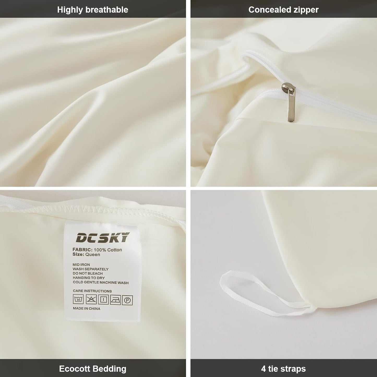 Cream White Duvet Cover King Size 3 Piece-100% Egyptian Cotton Duvet Cover Set ,1600 Thread Count -Extra Soft Bedding Set(104x90 inches)