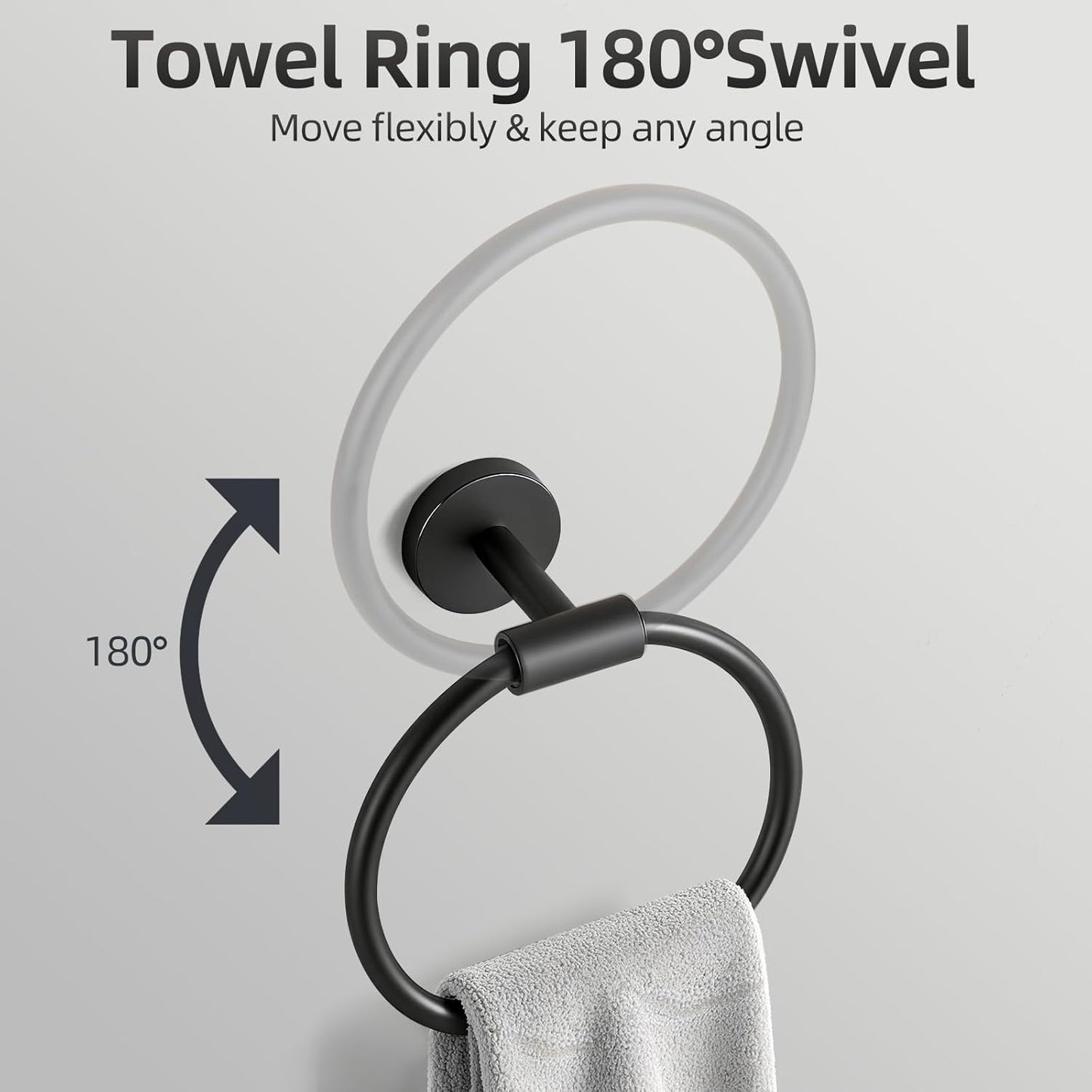 Matte Black Bathroom Hardware Accessories Set 10 Pieces, SUS304 Stainless Steel Bathroom Towel Bar Toilet Paper Holder Set Wall Mounted-19 Inch Towel Bar, Toilet Paper Holder, Towel Hook, Towel Ring