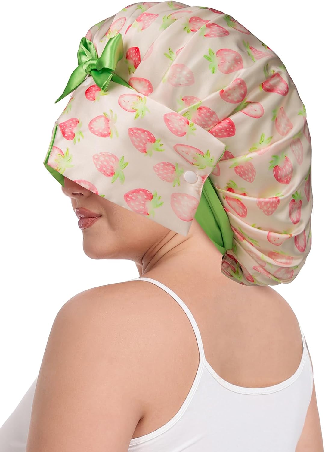 Pleated Silk Sleeping Bonnet with Eye Mask Double Layer Satin Hair Bonnets Sleep Cap for Curly Natural Hair