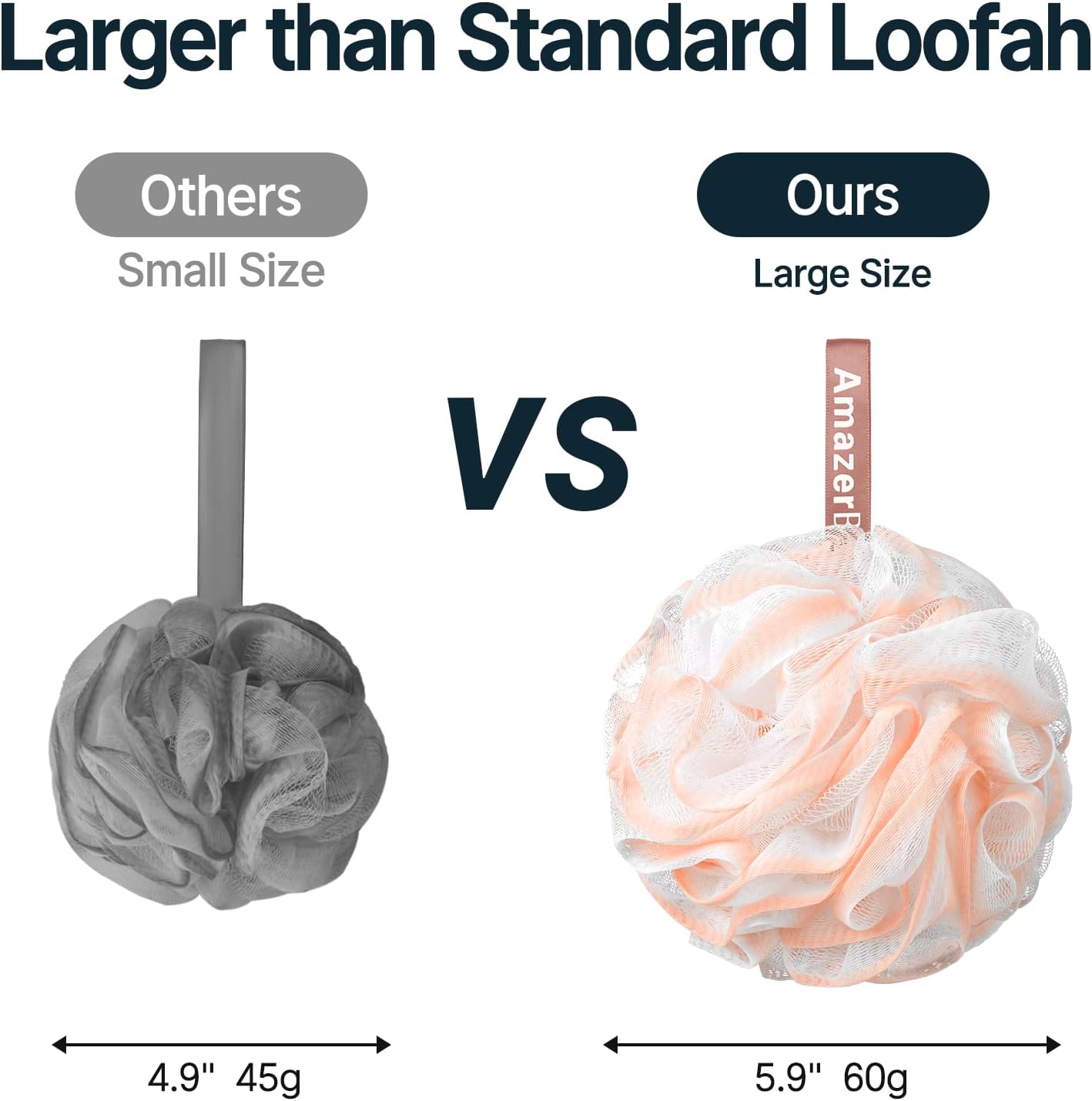 AmazerBath Loofah Sponge, Shower Loofah 60g/PCS - Body Scrubber Loofa Set of 3 Cotton Candy Trio, Bath Sponge for Men and Women