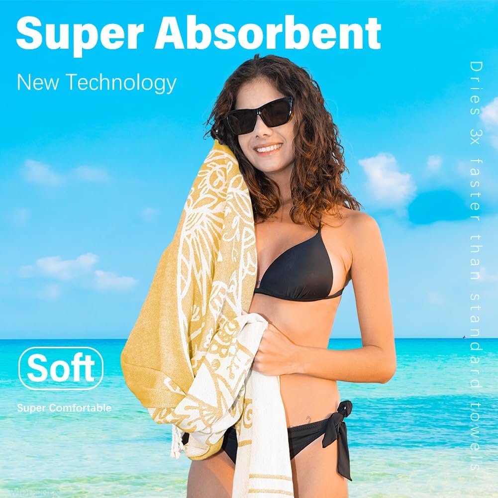 2 Pack Turkish Beach Towel Quick Dry Absorbent Cotton Lightweight Thin Bathroom Bath Pool Swim Towels Extra Large Oversized Sand Free Beach Accessories Essentials Stuff Cloud Adults Gift