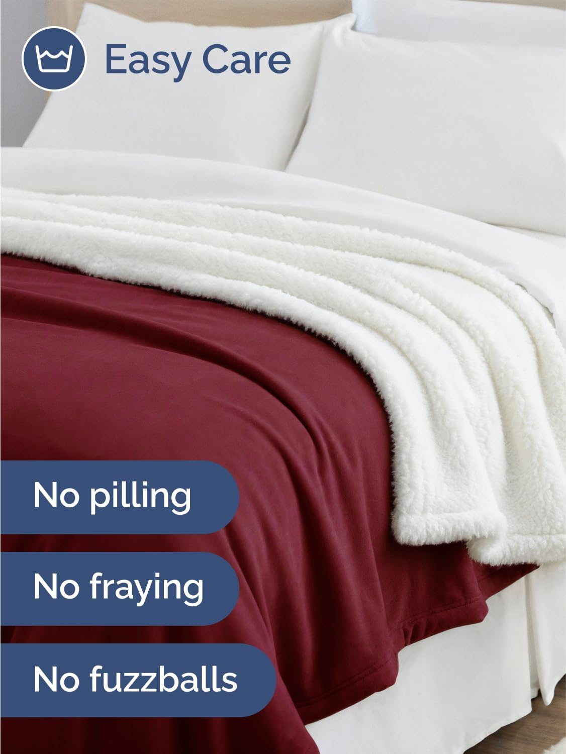 Sherpa Fleece Blanket King Size - Reversible Sherpa Fleece King Blanket - Super Soft Double Sided for Bed, Sofa, Couch - Thick, Warm, and Plush - Luxurious Bedding for Winter - Burgundy, 90" x 108"