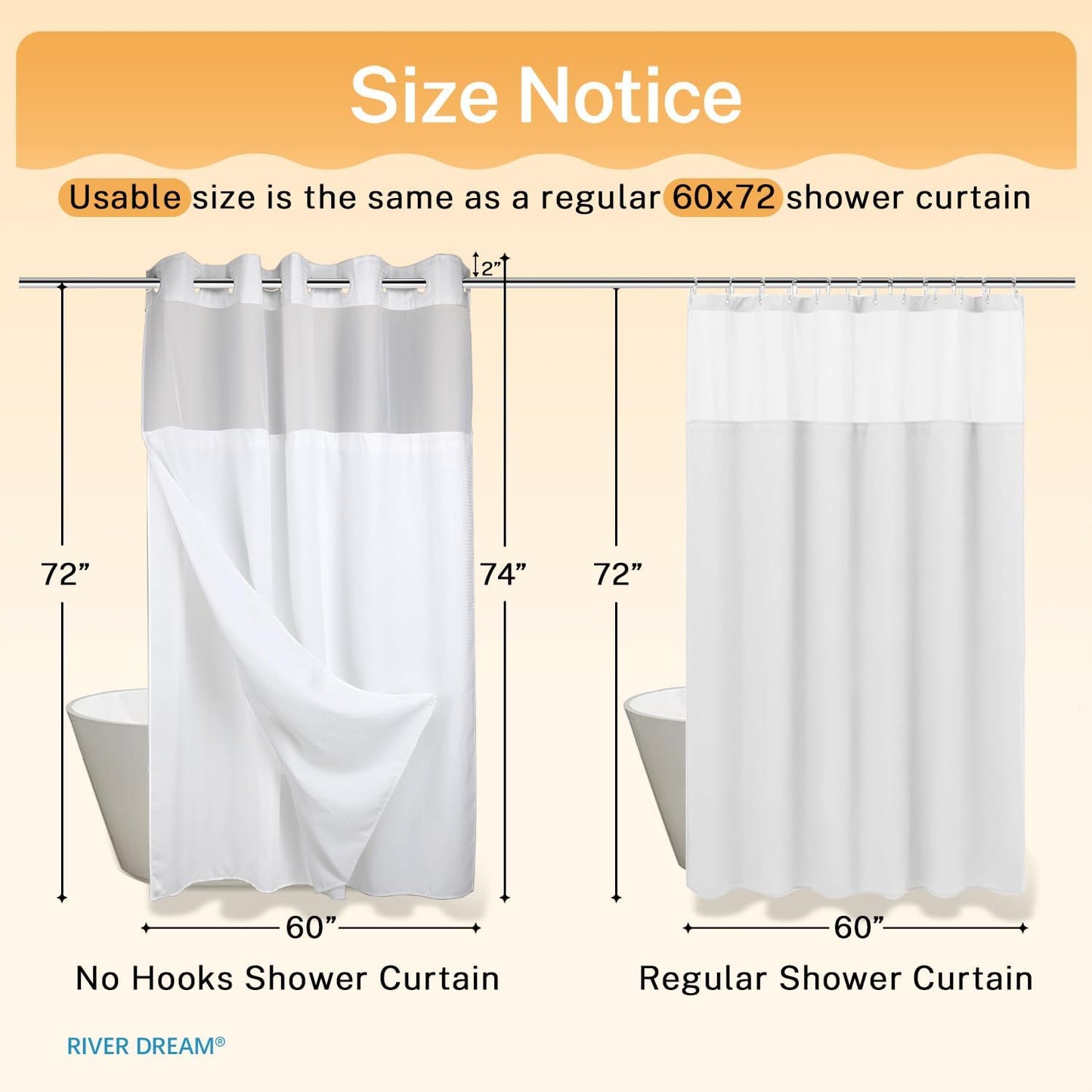 River Dream Heavyweight No Hooks Required Dotted Waffle Weave Shower Curtain with Snap in Liner - 60W x 74L, Hotel Grade, Spa Like Bath Curtain, White