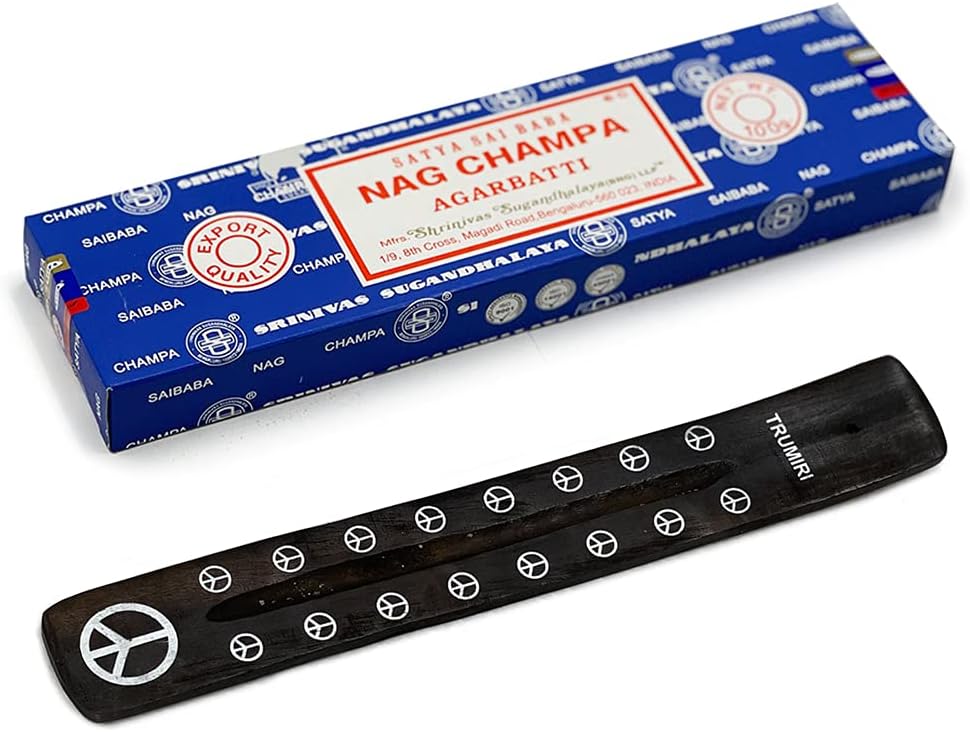 TRUMIRI Incense Stick Holder Bundle with Satya Sai Baba Nagchampa 100g Incense Sticks - Pack of 1 (Approx 100 Sticks)