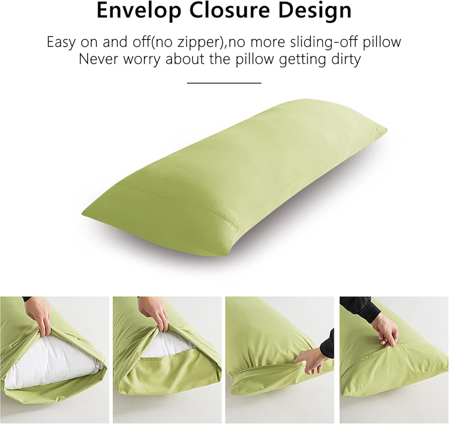 ELNIDO QUEEN Body Pillow with Pillowcase - Soft Long Bed Pillow for Adults - Breathable Full Body Pillow Insert for Sleeping, 20x54inches - Sage Green