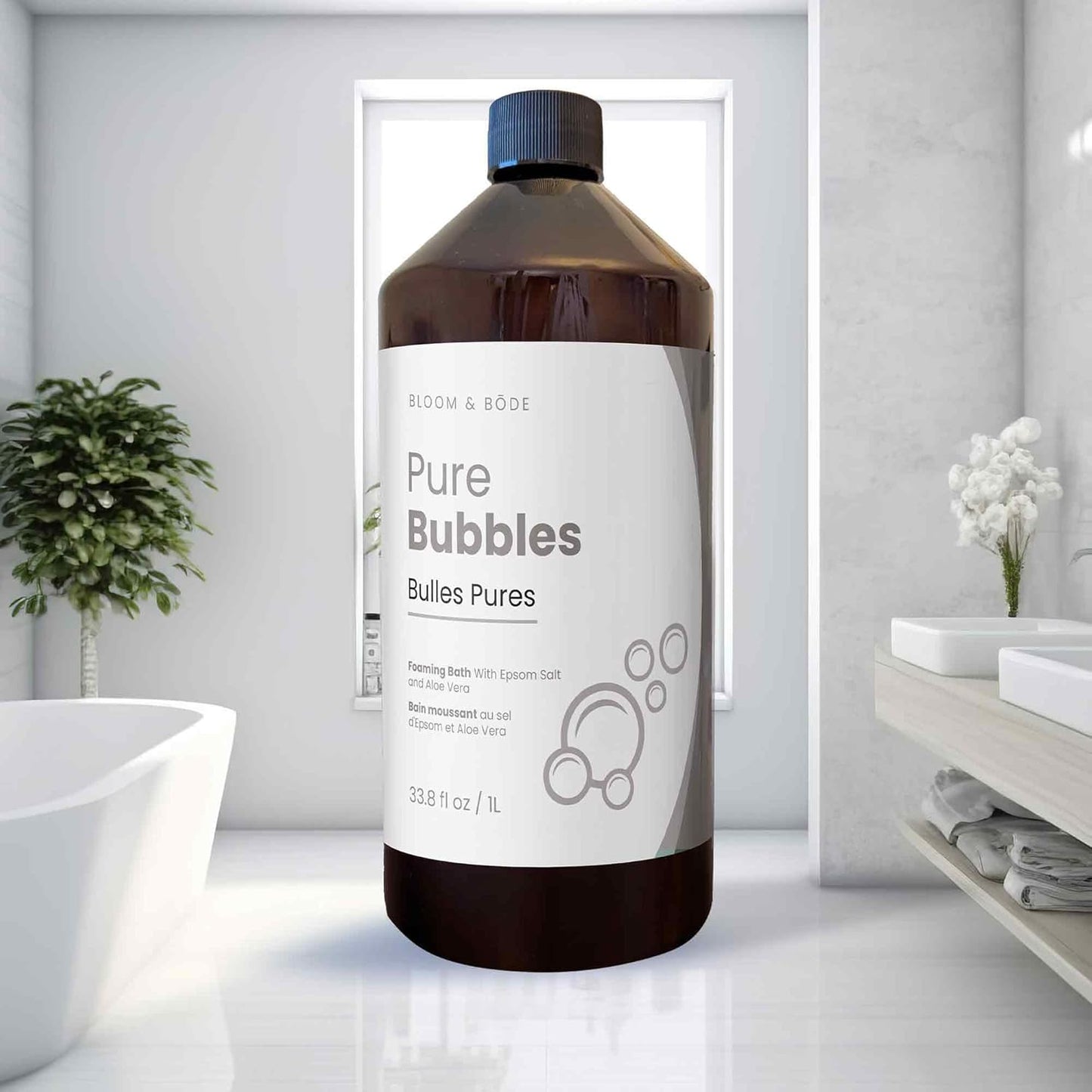 Luxury Unscented Foaming Bath - Natural Fragrance-Free Bubble Bath with Aloe Vera and Epsom Salt - Pure Bubbles Scent (Unscented), 33.8 fl oz / 1L