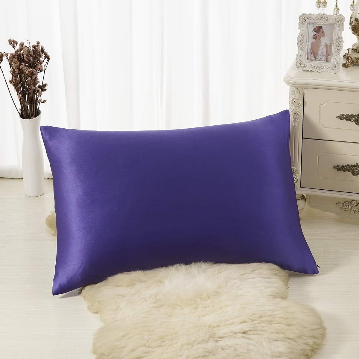 ALASKA BEAR King Size Silk Pillowcase 100 Percent Mulberry Silk Anti-Aging Pillow Case Slip with Zipper (1pc, Vibrant Purple)