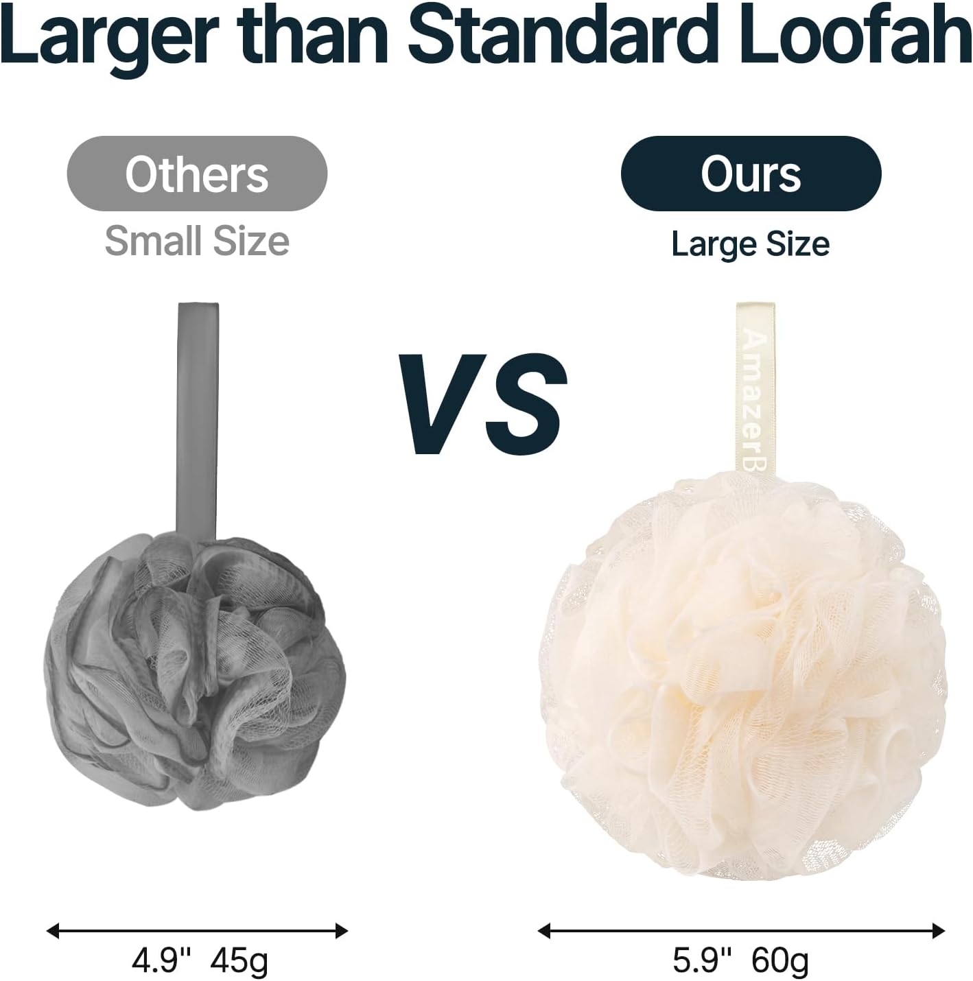 AmazerBath Loofah Sponge, Shower Loofah 60g/PCS - Body Scrubber Loofa Set of 3 Cream Color, Bath Sponge for Men and Women