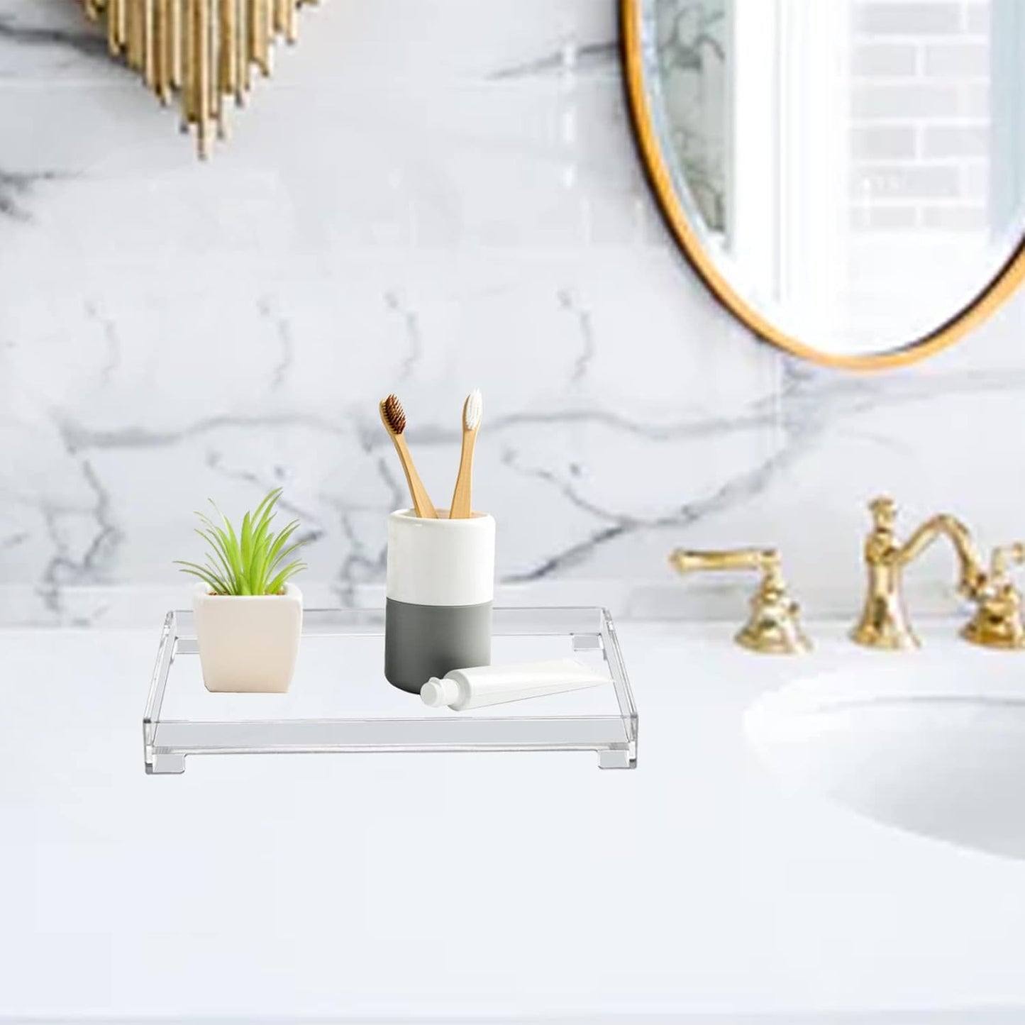 Vanity Bathroom Tray, Acrylic Rectangle Decorative Catchall Organizer Storage Tray (Medium-Clear)