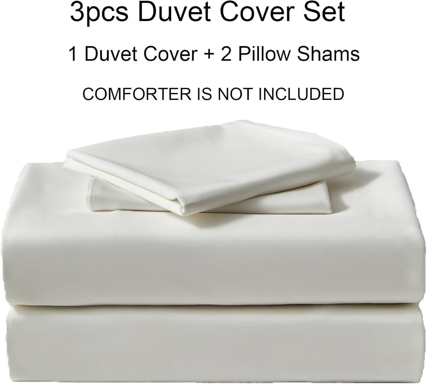 PURE ERA Duvet Cover Set 800 Thread Count Long Staple Cotton Sateen Silky Soft Luxurious Smooth 3 Piece Set Solid White King