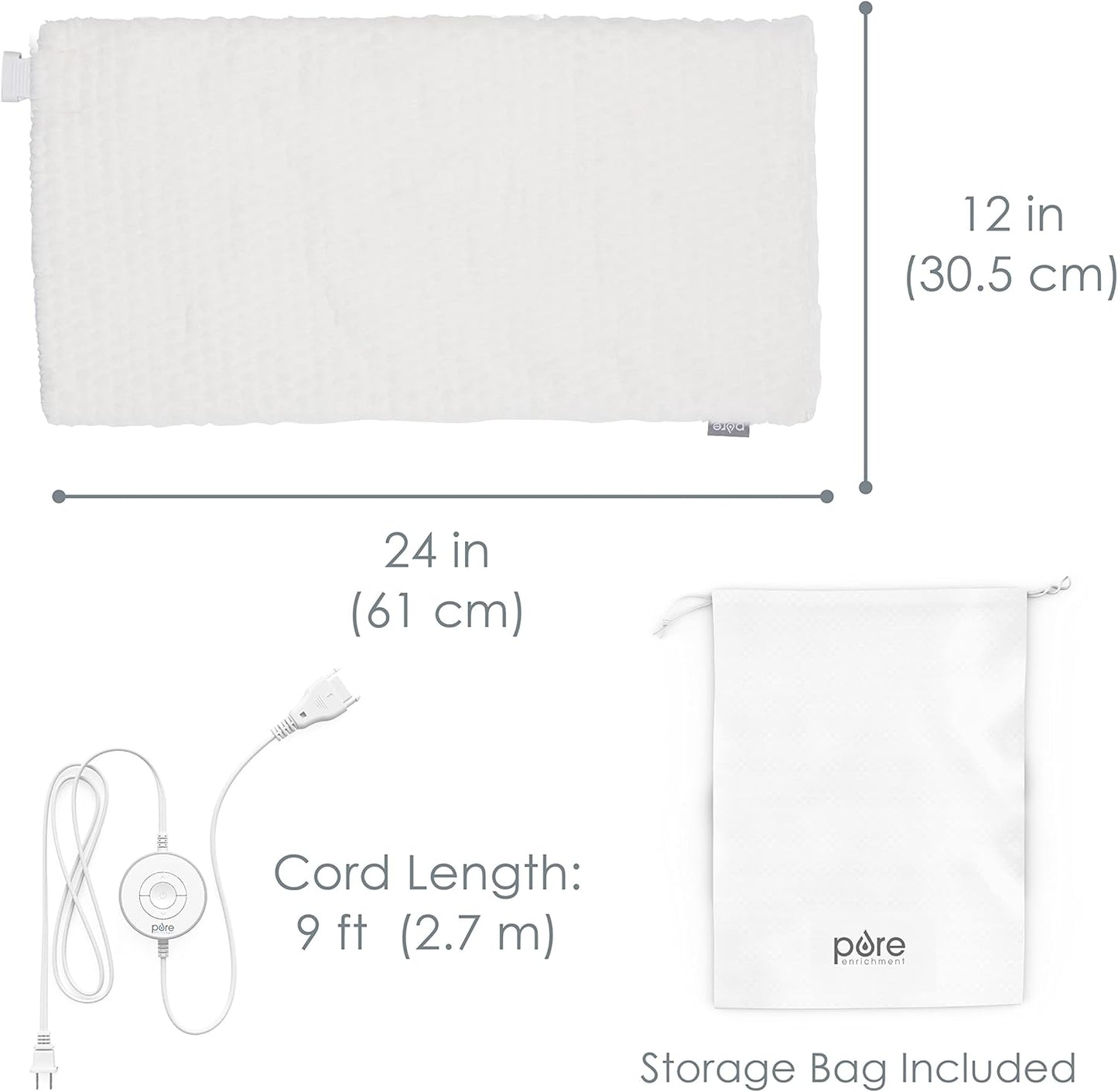 Pure Enrichment PureRadiance Luxury Heating Pad for Cramps, Back, Neck, & Shoulder Pain Relief, Patented Design, Soft Faux Fur & Micromink, 6 Heat Settings, Machine Washable, 12”x24”(Cloud)