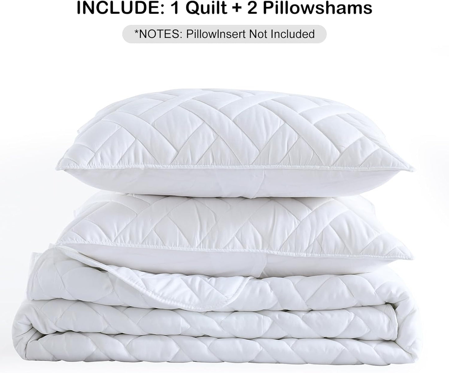 HORIMOTE HOME Quilt Set King Size White, Classic Geometric Diamond Stitched Pattern, Ultra Soft Microfiber Lightweight Bedding Set Bedspread Coverlet for All Season (1 Quilt and 2 Pillow Shams)