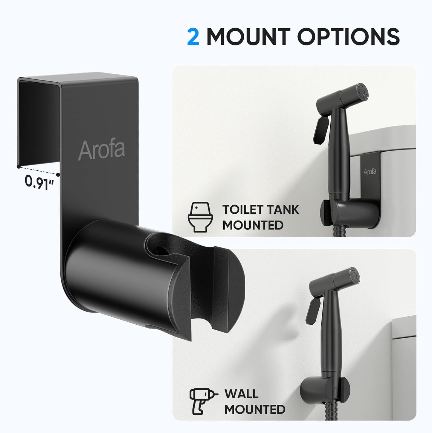 Arofa Handheld Toilet Bidet Sprayer for Toilet-Adjustable Water Pressure Control with Bidet Hose for Feminine Wash, Stainless Steel Brushed Nickel Bidet Faucet Cloth Diaper for Baby Wash, Black,2 Pack