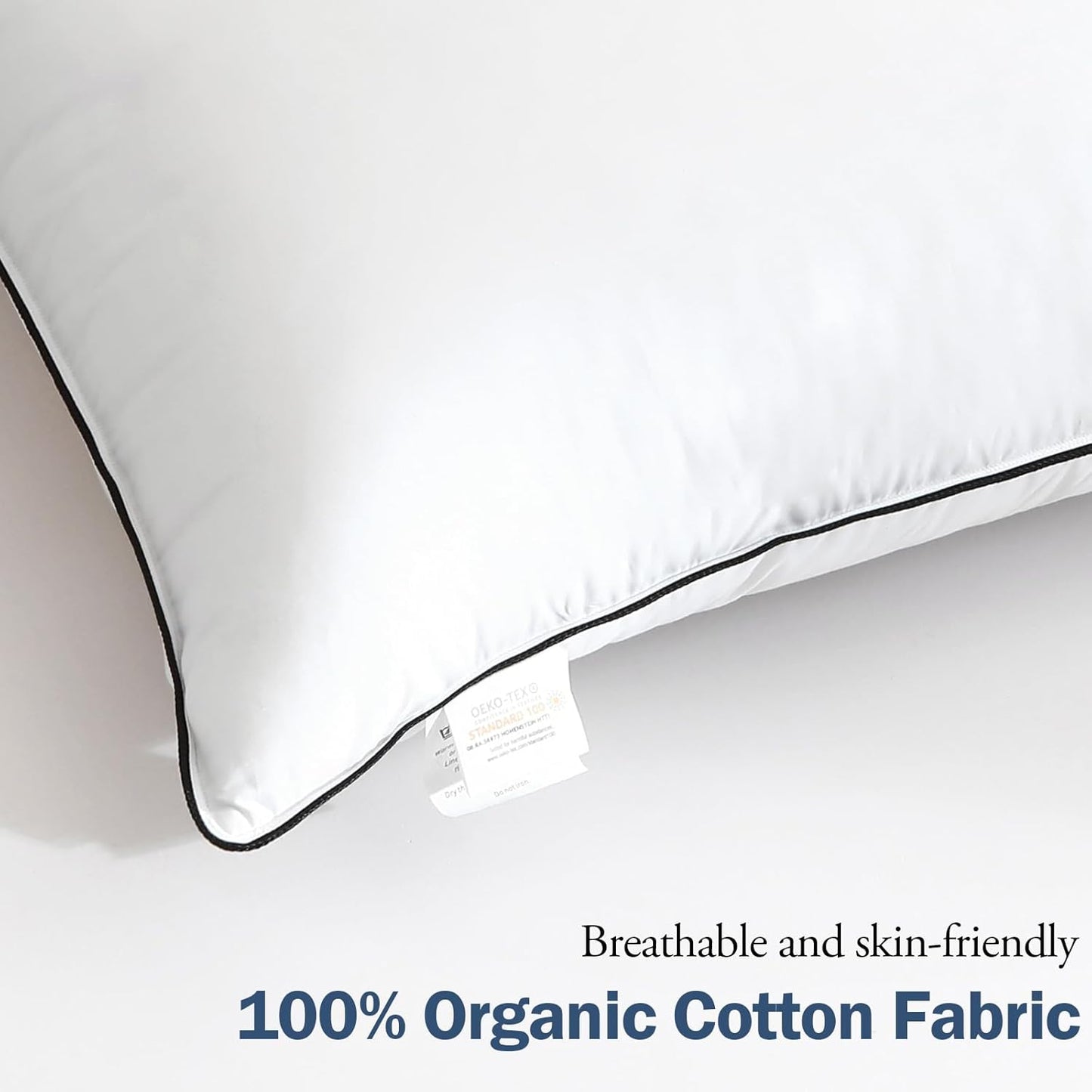 BPC Goose Feather Down Pillows King Size Set of 2, Luxury Hotel Collection Bed Pillows for Sleeping, 100% Organic Cotton Cover, Fluffy and Soft Support Surround Fill Polyester, Medium Firm, 20"x36"