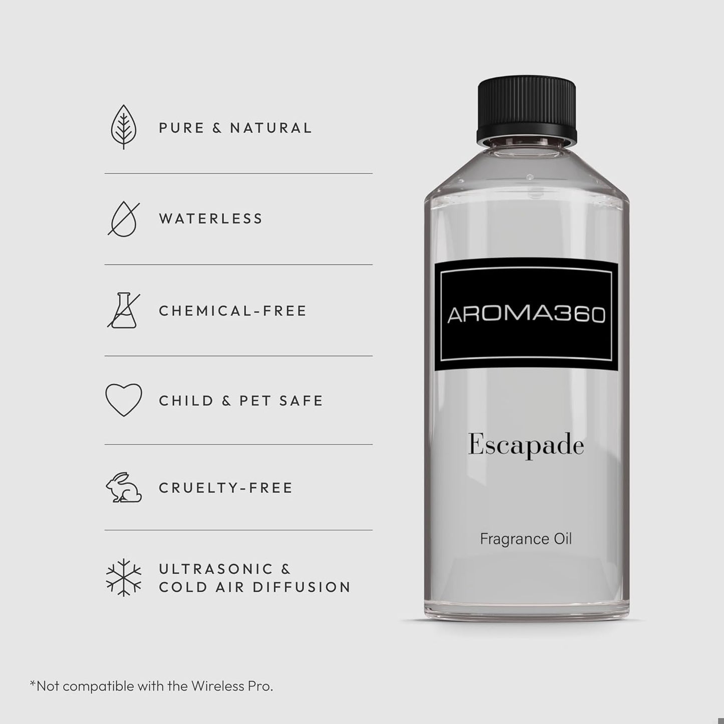 Aroma360 - Escapade Fragrance Oil Scent - Luxury Aromatherapy Scent Diffuser Oil - Hints of Lemon, Ocean, Bergamot, & Fragrant Jasmine - for Essential Oil Diffusers - for Home & Office - 500mL