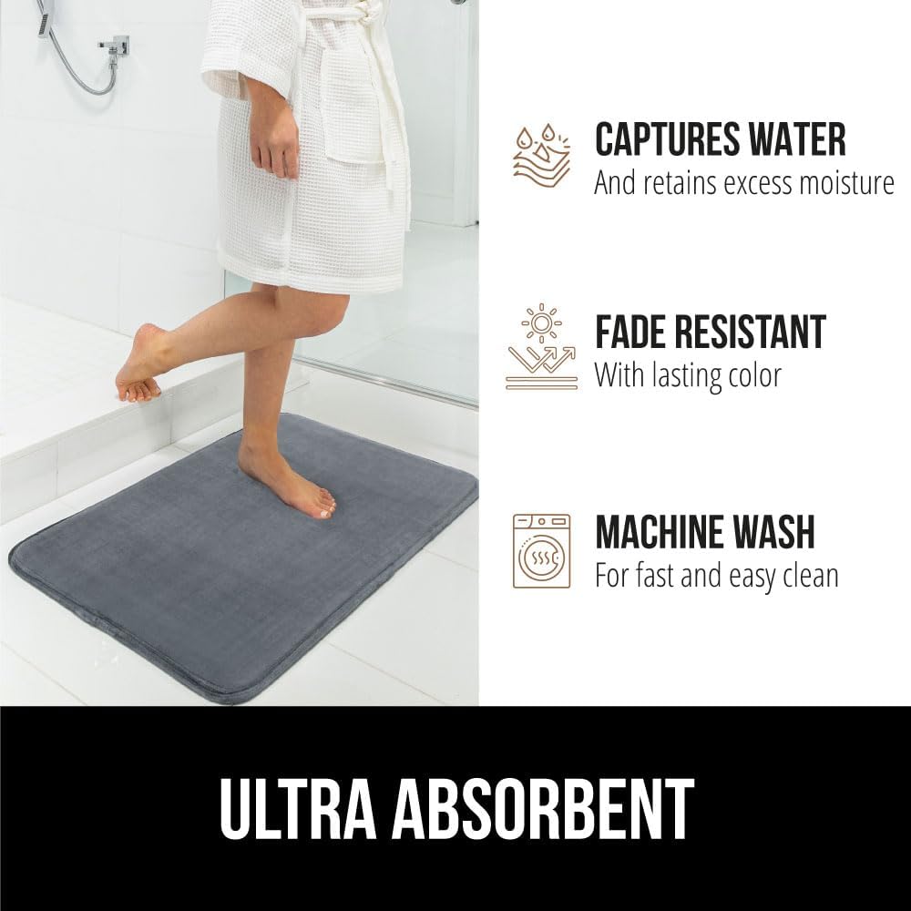 GORILLA GRIP Memory Foam Bath Rugs, Soft Absorbent Velvet Bathroom Mats, Durable Dots on Underside, Machine Washable Bathmat, Carpet Rug Room Decor for Shower Floor, 24x17 Mat, Graphite Gray